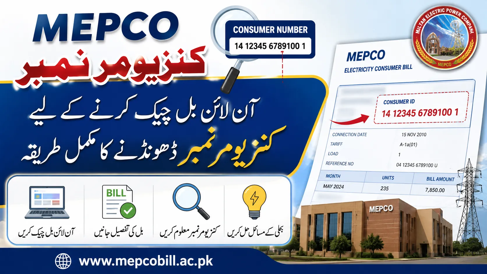 How to find MEPCO consumer number on electricity bill